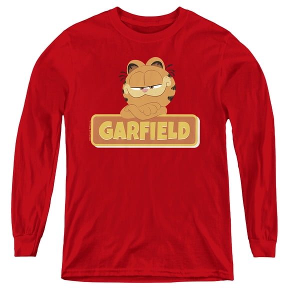 Garfield Movie Logo Youth Long Sleeve T Shirt, Red, Medium