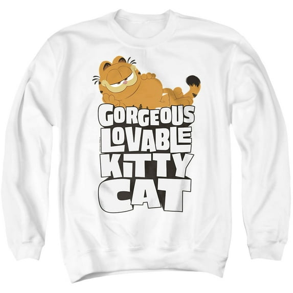 Garfield Movie Lovable Kitty Cat Unisex Adult Crewneck Sweatshirt, White, Medium
