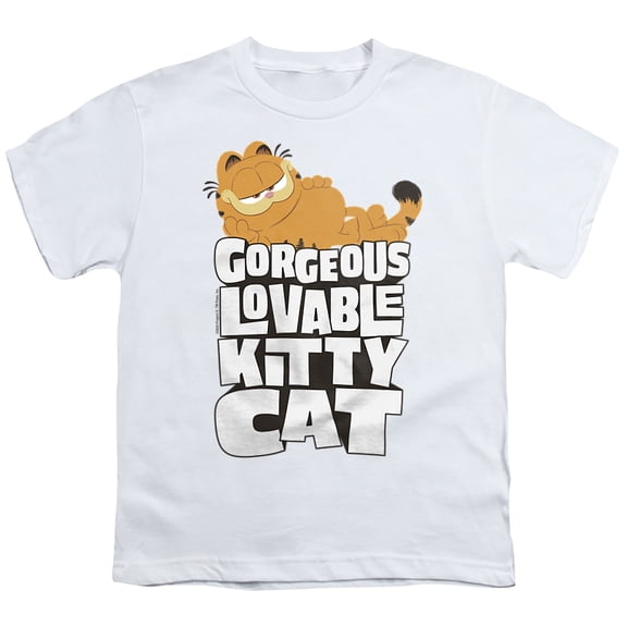 Garfield Movie Lovable Kitty Cat Unisex Youth T Shirt, White, Small