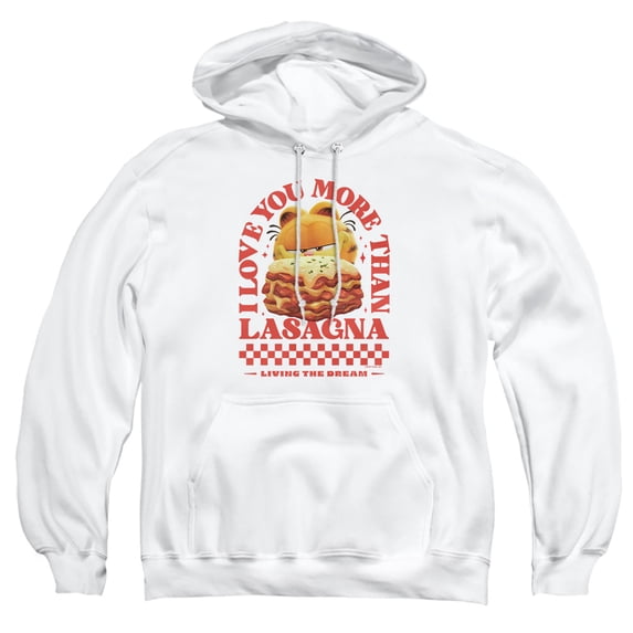 Garfield Movie Love You More Than Lasagna Valentine Adult Pull-Over Hoodie, White, Small