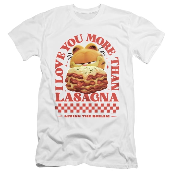 Garfield Movie Love You More Than Lasagna Valentine Unisex Adult Canvas Brand T Shirt, White, Medium