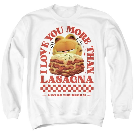 Garfield Movie Love You More Than Lasagna Valentine Unisex Adult Crewneck Sweatshirt, White, 5X-Large