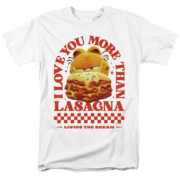 Garfield Movie Love You More Than Lasagna Valentine Unisex Adult T Shirt, White, 6X-Large