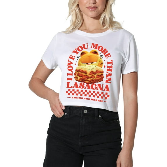 Garfield Movie Love You More Than Lasagna Valentine Women's Crop Top T-Shirt, White, Medium