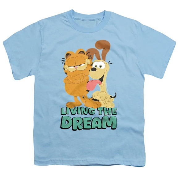 Garfield Movie Odie and Garfield Unisex Youth T Shirt, Light Blue, Large