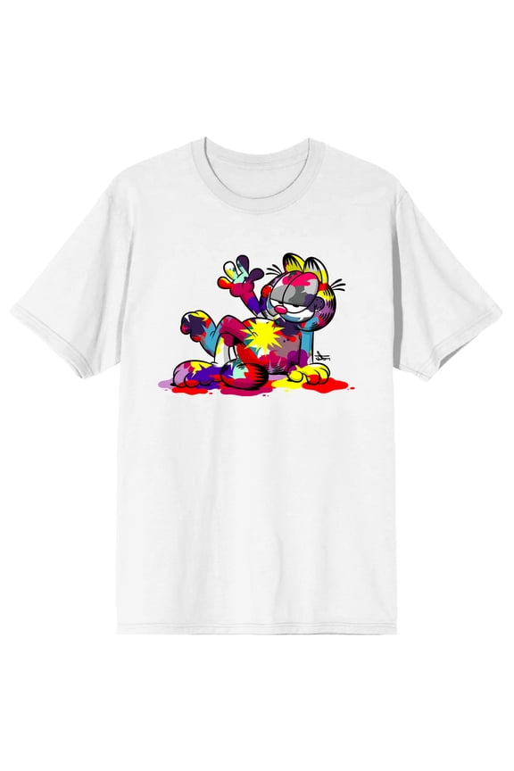 Garfield Multicolored Paint Crew Neck Short Sleeve Men's White T-shirt-3XL