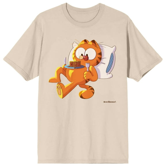 Garfield Multitasking Crew Neck Short Sleeve Natural Adult T-shirt-XL