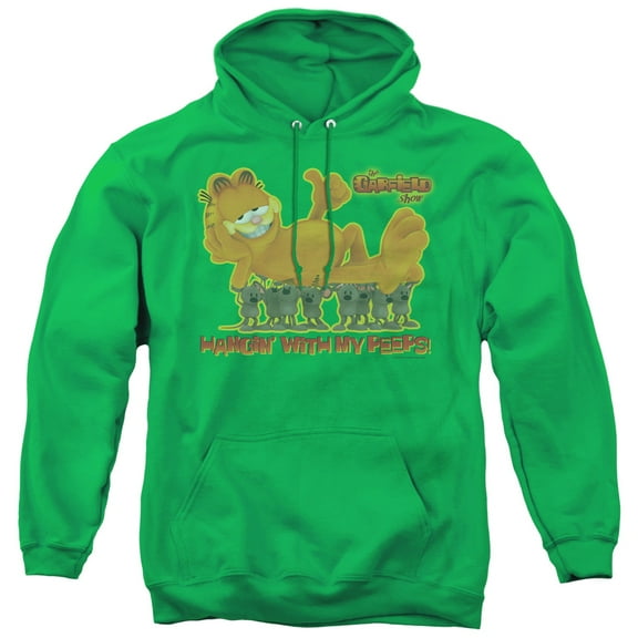 Garfield My Peeps Adult Pullover Hoodie Sweatshirt Kelly Green