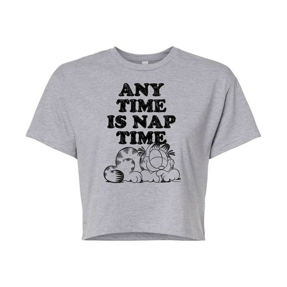 Garfield - Nap Sketch - Juniors Cropped Cotton Blend T-Shirt