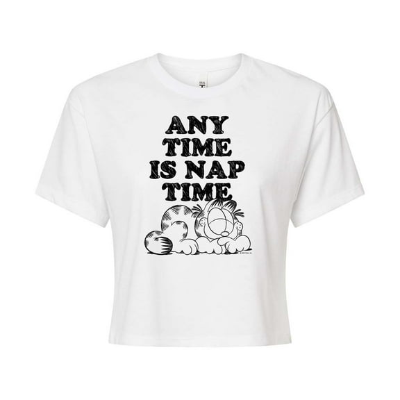 Garfield - Nap Sketch - Juniors Cropped Cotton Blend T-Shirt