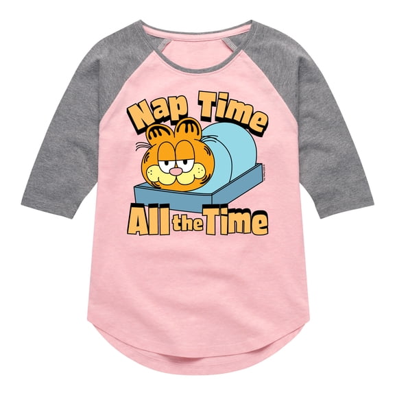 Garfield - Nap Time All The Time - Toddler & Youth Girls Raglan Graphic T-Shirt