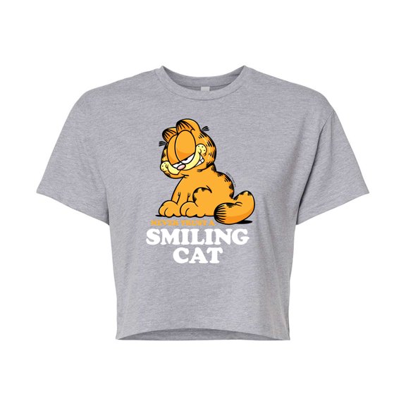 Garfield - Never Trust Smiling Cat - Juniors Cropped Cotton Blend T-Shirt