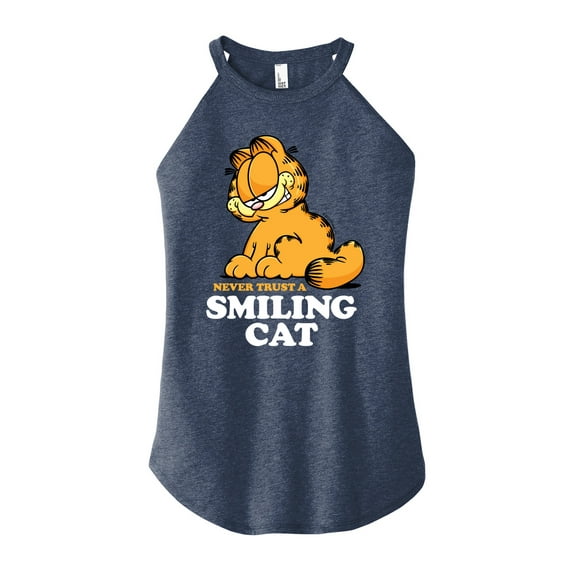 Garfield - Never Trust Smiling Cat - Juniors High Neck Tank Top