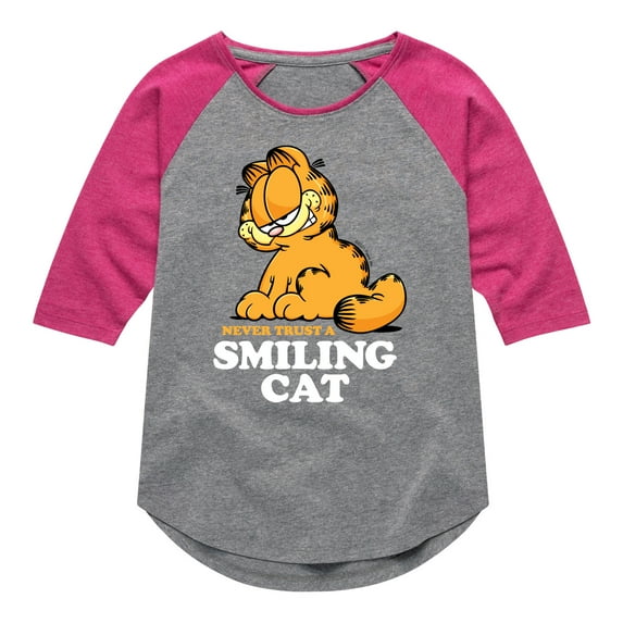 Garfield - Never Trust Smiling Cat - Toddler And Youth Girls Raglan Graphic T-Shirt