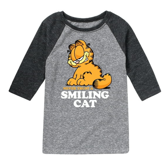 Garfield - Never Trust Smiling Cat - Toddler And Youth Raglan Graphic T-Shirt