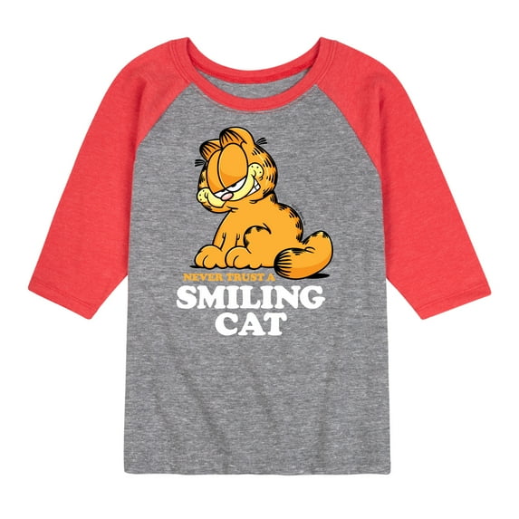 Garfield - Never Trust Smiling Cat - Toddler And Youth Raglan Graphic T-Shirt