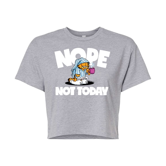 Garfield - Nope Not Today - Juniors Cropped Cotton Blend T-Shirt