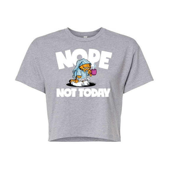 Garfield - Nope Not Today - Juniors Cropped Cotton Blend T-Shirt