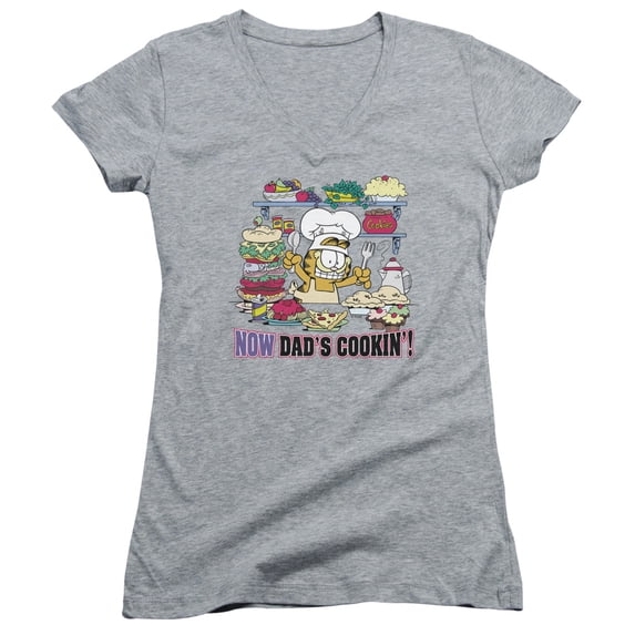 Garfield Now Dads Cooking Junior Women's V-Neck T-Shirt Athletic Heather