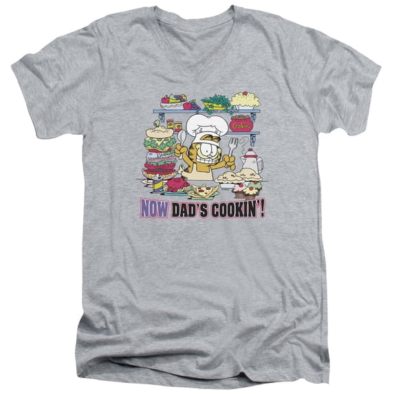 Garfield Now Dads Cooking S/S Adult V-Neck T-Shirt Athletic Heather