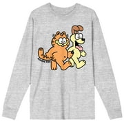 BIOWORLD Garfield Odie & Garfield Leisurely Walk Crew Neck Long Sleeve Athletic Heather Adult Tee-Medium