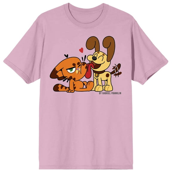 Garfield Odie Licking Garfield Crew Neck Short Sleeve Cradle Pink Men's T-shirt-XXL