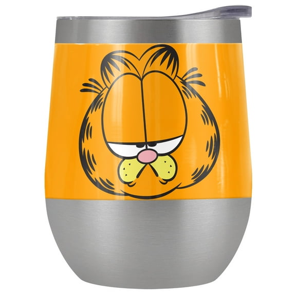 Garfield Official Garfield Big Head 12 oz Stemless Tumbler, Stainless Steel Travel Cup|Lake Tumbler|Insulated with Leak Resistant Slide-Lock Lid, Stainless Steel