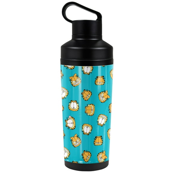 Garfield Official Faces Pattern 18 oz Insulated Water Bottle, Leak Resistant, Vacuum Insulated Stainless Steel with 2-in-1 Loop Cap