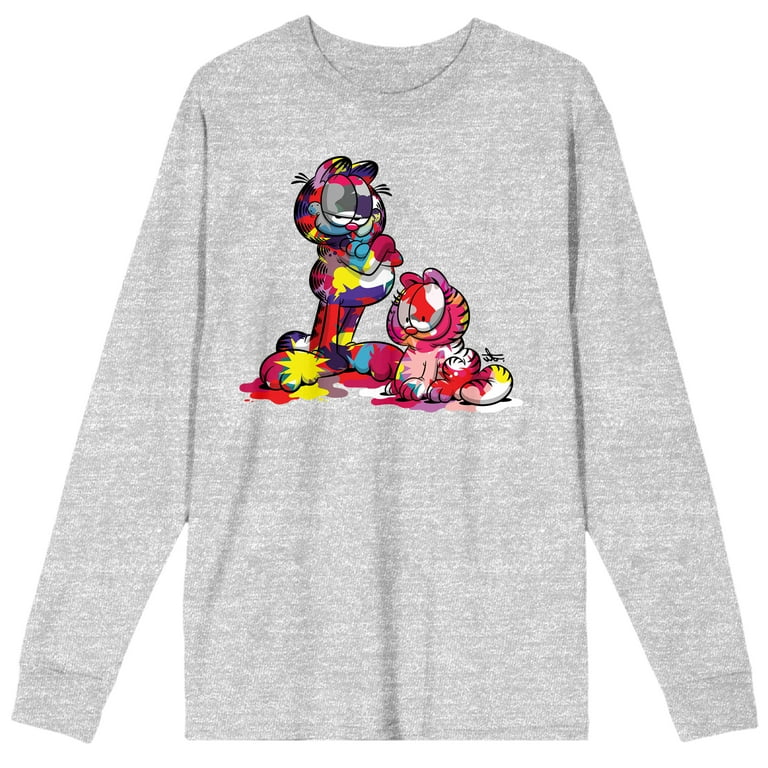Garfield Paint Covered Garfield Nermal Crew Neck Long Sleeve Athletic Heather Adult Tee XL Walmart