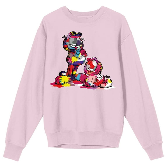 Garfield Paint-Stained Cat Crew Neck Long Sleeve Cradle Pink Adult Sweatshirt-XL
