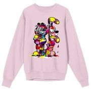 BIOWORLD Garfield Paint-Stained Garfield & Odie Crew Neck Long Sleeve Cradle Pink Adult Sweatshirt-Medium
