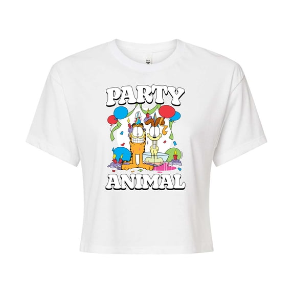 Garfield - Party Animal - Juniors Cropped Cotton Blend T-Shirt