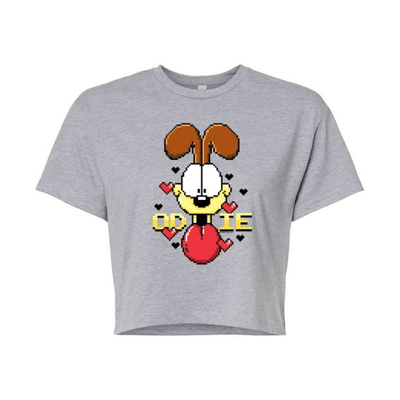 Garfield - Pixel Odie - Juniors Cropped Cotton Blend T-Shirt