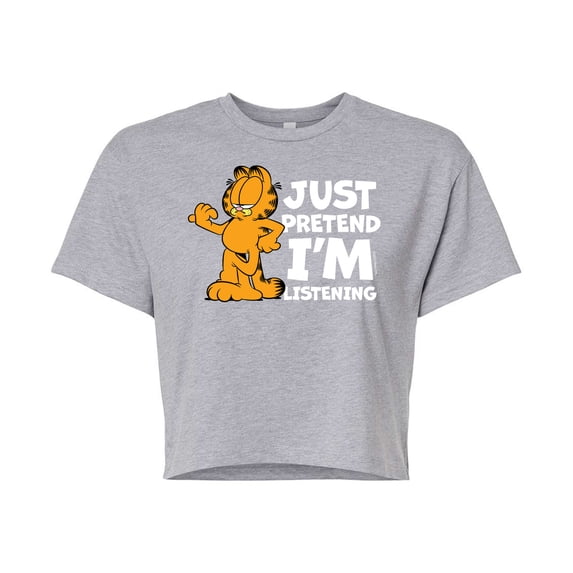 Garfield - Pretend Im Listening - Juniors Cropped Cotton Blend T-Shirt