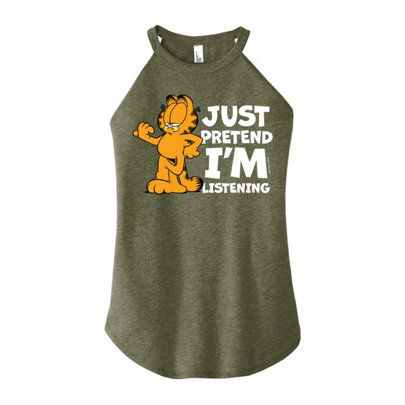 Garfield - Pretend Im Listening - Juniors High Neck Tank Top