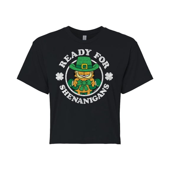 Garfield - Ready For Shenanigans - Juniors Cropped Cotton Blend T-Shirt