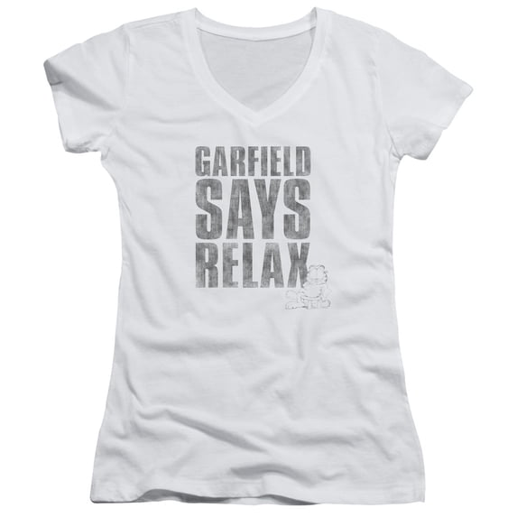 Garfield Relax Junior Women's V-Neck T-Shirt White