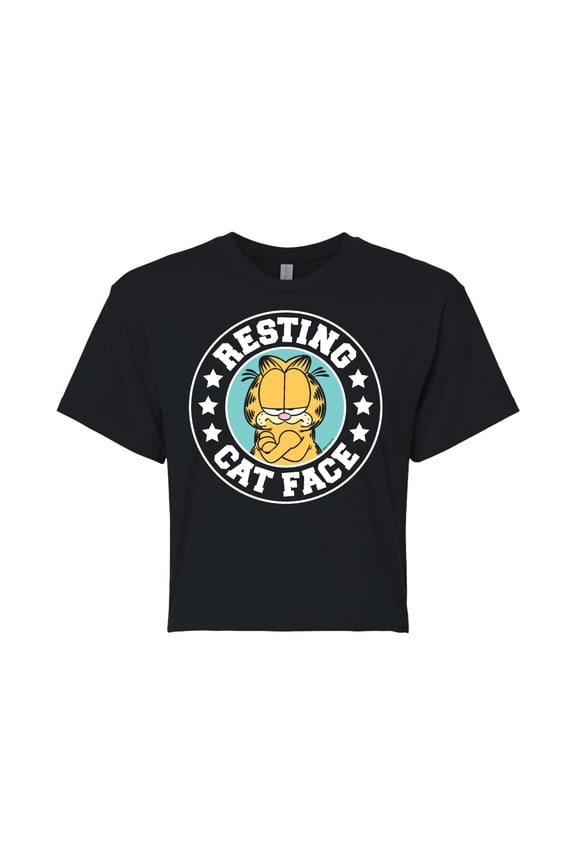 - Resting Cat Face - Juniors Cropped Cotton Blend T-Shirt
