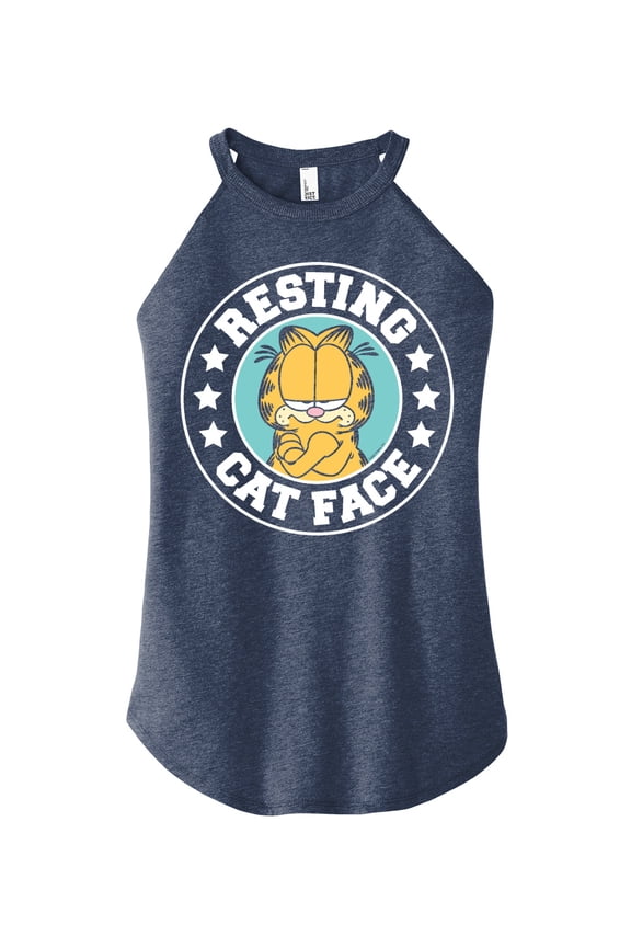 - Resting Cat Face - Juniors High Neck Tank Top