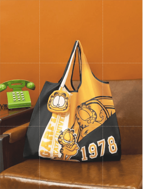 WICKED SILK Garfield Reusable Shopping Tote Bag with Pouch | Large 1978 Cartoon Eco Bag