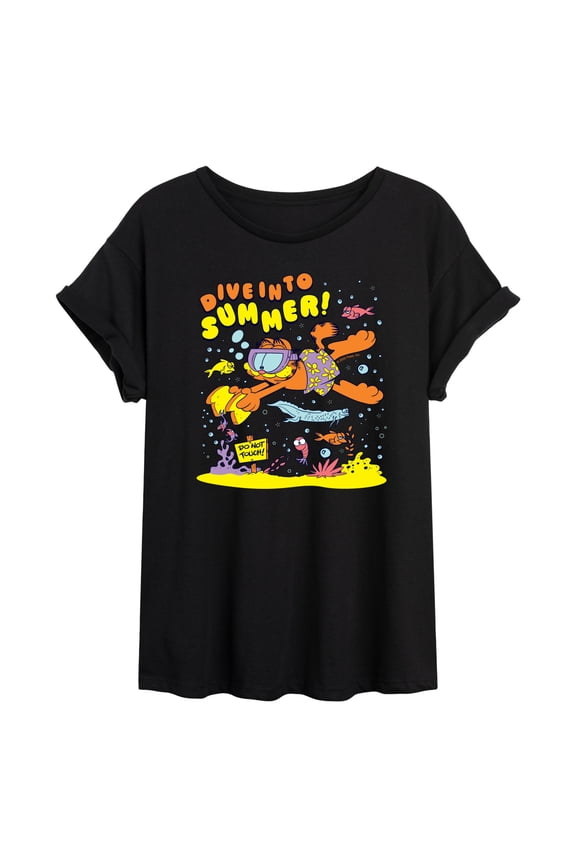 - Scuba Garf - Juniors Oversized Graphic T-Shirt