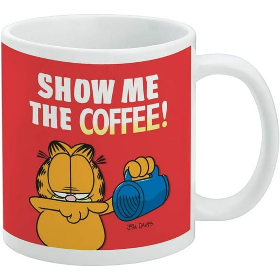Garfield Show me the Coffee! Ceramic Coffee Mug, Novelty Gift Mugs for Coffee, Tea and Hot Drinks, 11oz, White