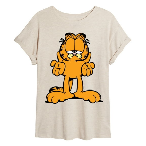 Garfield - Shrug - Juniors Oversized Graphic T-Shirt