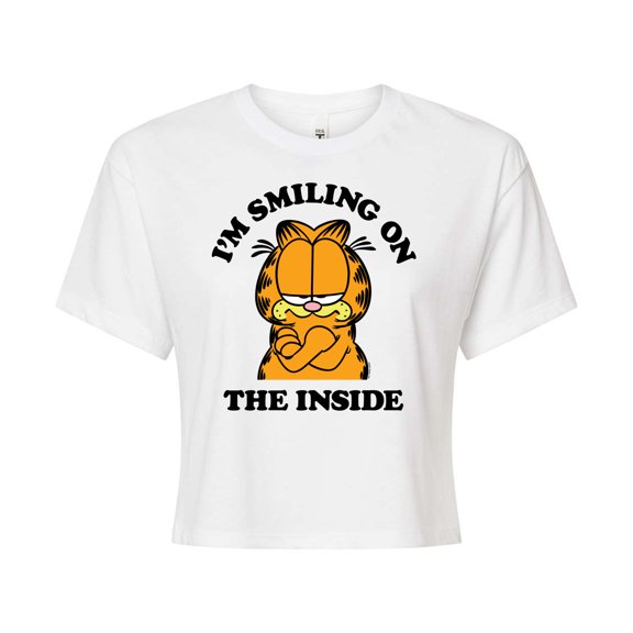 Garfield - Smiling On The Inside - Juniors Cropped Cotton Blend T-Shirt