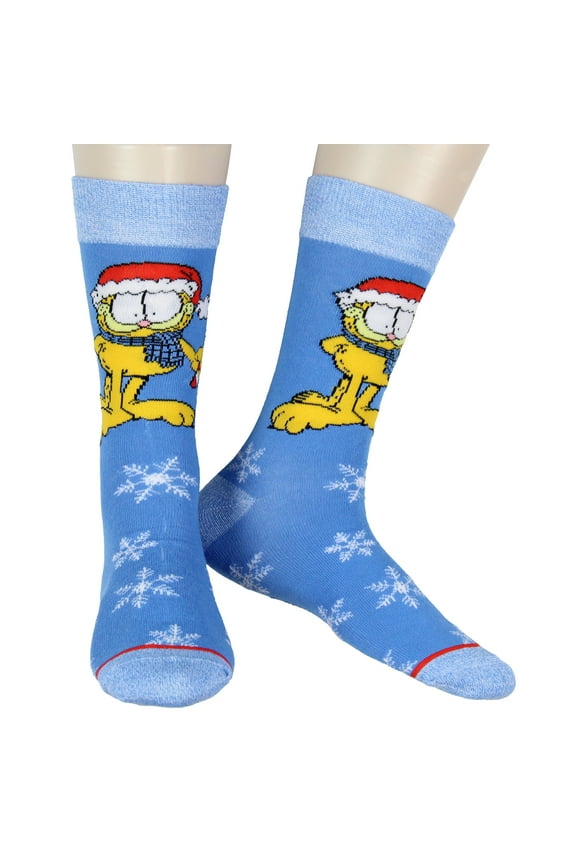 Garfield Socks Men's Holiday Inspired Snowflake and Santa Hat Novelty Mid-Calf Adult Crew Socks 1 Pair