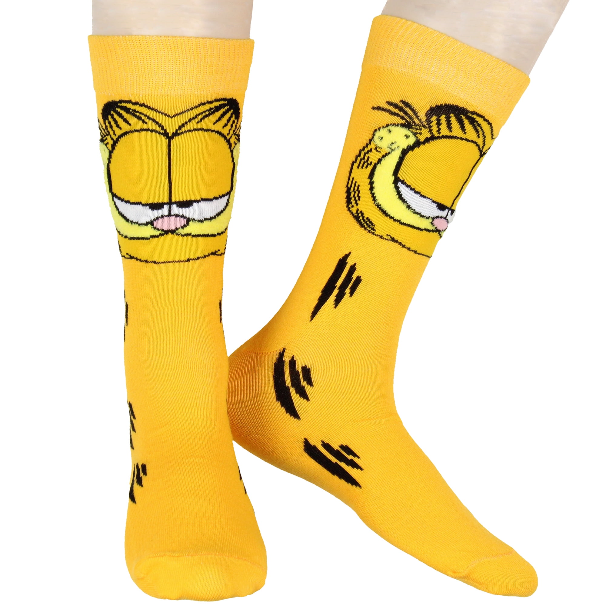 SEVEN TIMES SIX Garfield Socks Novelty Garfield Comics Big Face Funny Character Orange Cat Men's Rib Knit Crew Socks Shoe Size 6-12