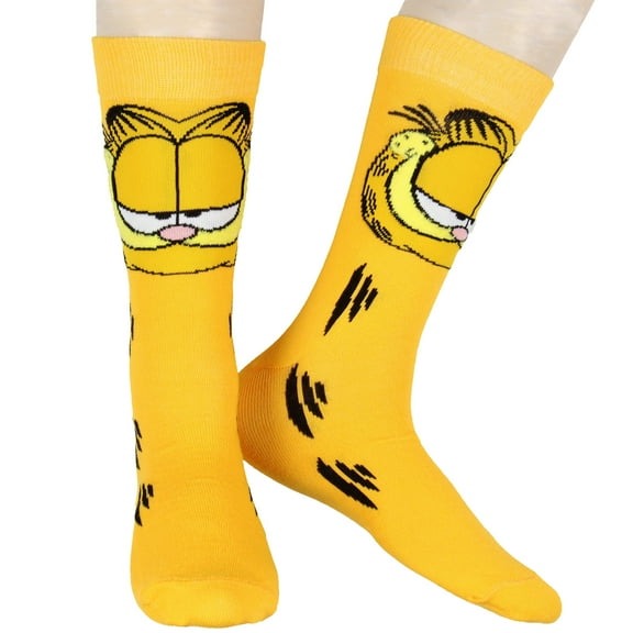 Garfield Socks Novelty Garfield Comics Big Face Funny Character Orange Cat Men's Rib Knit Crew Socks Shoe Size 6-12