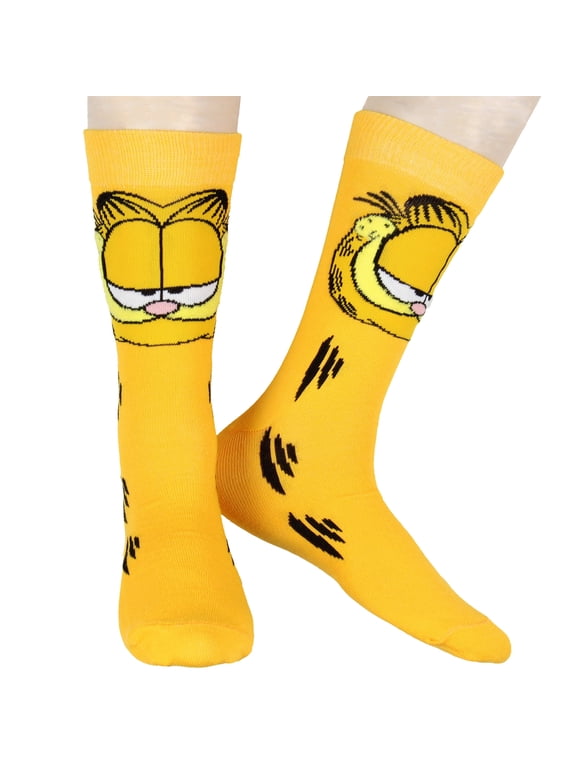 Socks Novelty Garfield Comics Big Face Funny Character Orange Cat Men's Rib Knit Crew Socks Shoe Size 6-12