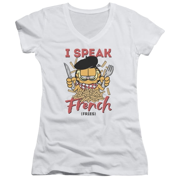 Garfield Speaking Love Junior Women's V-Neck T-Shirt White