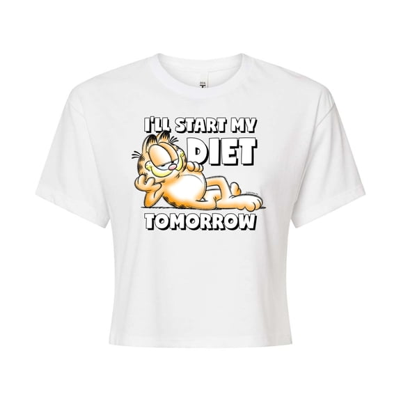 Garfield - Start My Diet Tomorrow - Juniors Cropped Cotton Blend T-Shirt